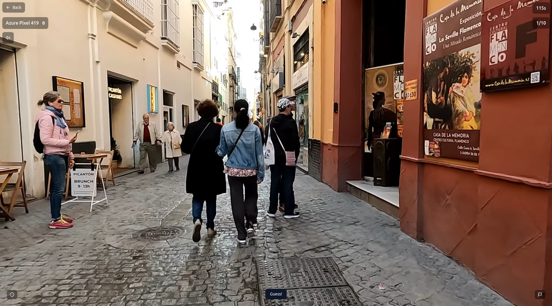 Game screen showing video player with walking tour footage